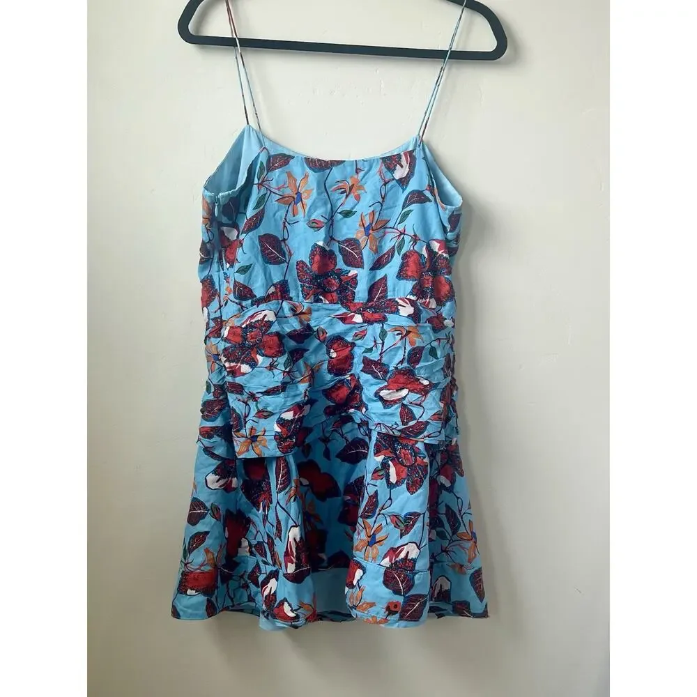 Derek Lam 10 Crosby Blue Butterfly Floral Silk Blend Sun Dress, Romantic Size 10 - Picture 3 of 8